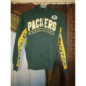 Green Bay Packers Hoodie Sweatshirt NFL Hands High Zip Up Hoodie Small